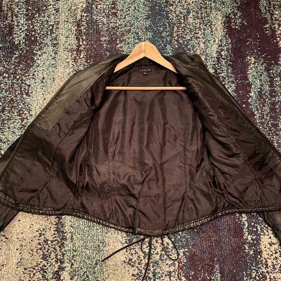 Sold ~ Black Ruched Corset Lace-up Back Motorcycle Leather Jacket - Picture 13 of 15